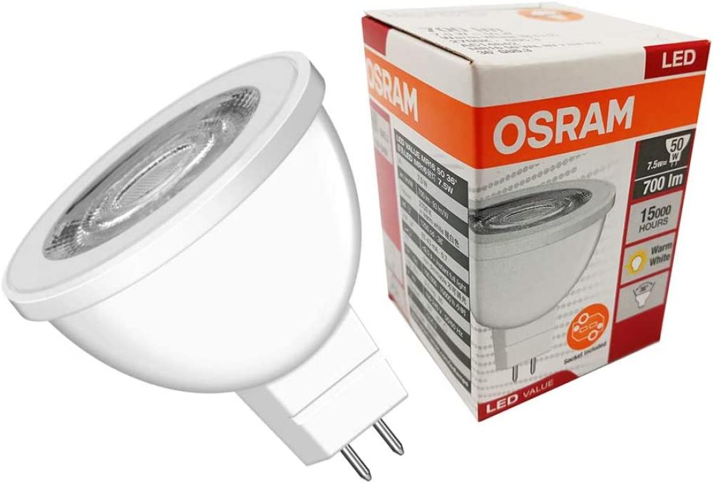 OSRAM LED Spot Light 5.5W 827 12V GU5.3 N/D, High Brightness Warm White LED, Durable and Energy Saving for Residential and Retail Lighting